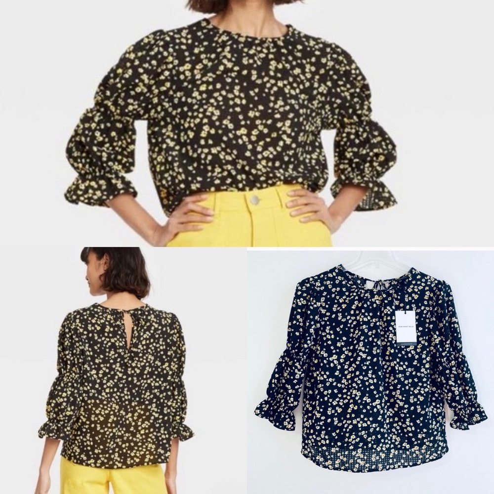 Who What Wear Daisy Ditsy Crew Neckline Blouse Quarter Length Sleeve Size S NWT